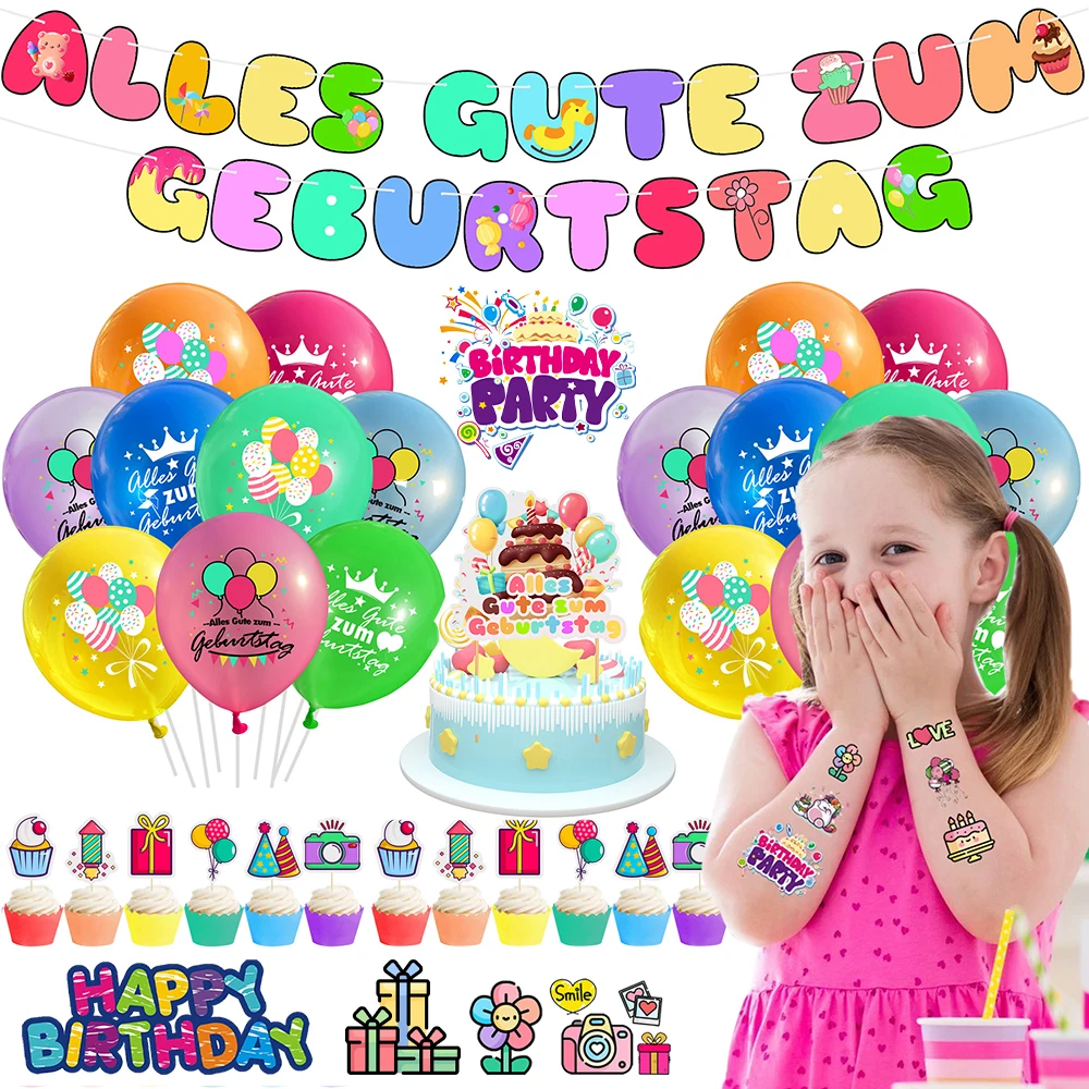 

Alles Gute Zum Geburtstag Party Dekorations Ballons Happy Birthday Banner Set for Kids Birthday Party Decoration Tattoo Stickers