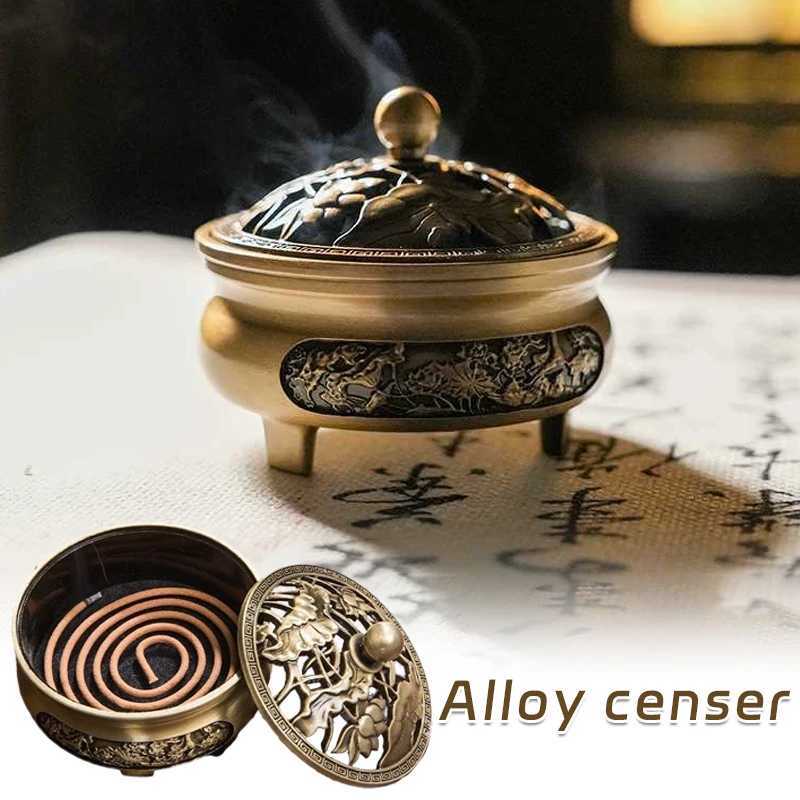 

Copper Alloy Antique Three-Legged Aromatherapy Stove Household Indoor Incense Household Pan Incense Burner Indoor