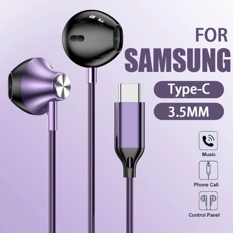 Type C 3.5MM Wired Headphones For Galaxy S24 S23 S22 Ultra Earphone For iPhone15 Redmi Huawei Samsung Earbuds Accessories In Mic wired earphones wired headphones