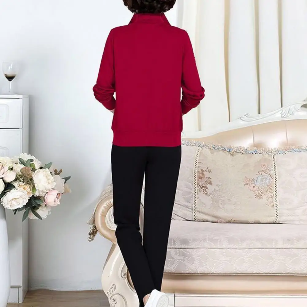

Lapel Coat Set Stylish Mid-aged Women's Winter Tracksuit 3-piece Set with Cozy Coat Top Loose Pants Plus Size Soft Warm Spring