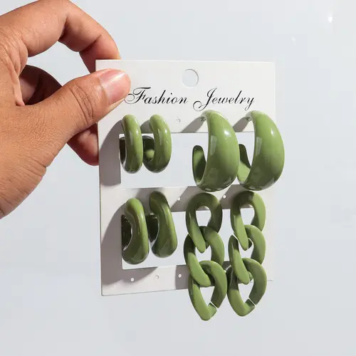 New 8pcs Colorful Circle Acrylic Hoop Earring for Women Korean Fashion Geometric Chain Drop Earrings Vintage Jewelry Sets Gifts - Image 8
