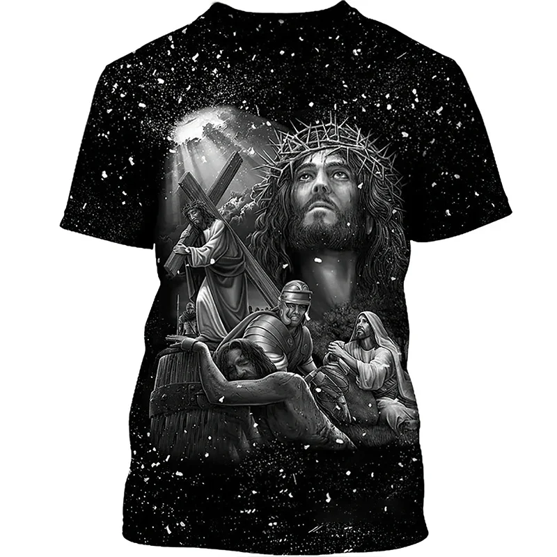 

Jesus Cross Graphic T Shirt For Men 3D Printed Summer Short Sleeve Fashion Casual Oversized Tee Shirt Religious Beliefs Tops