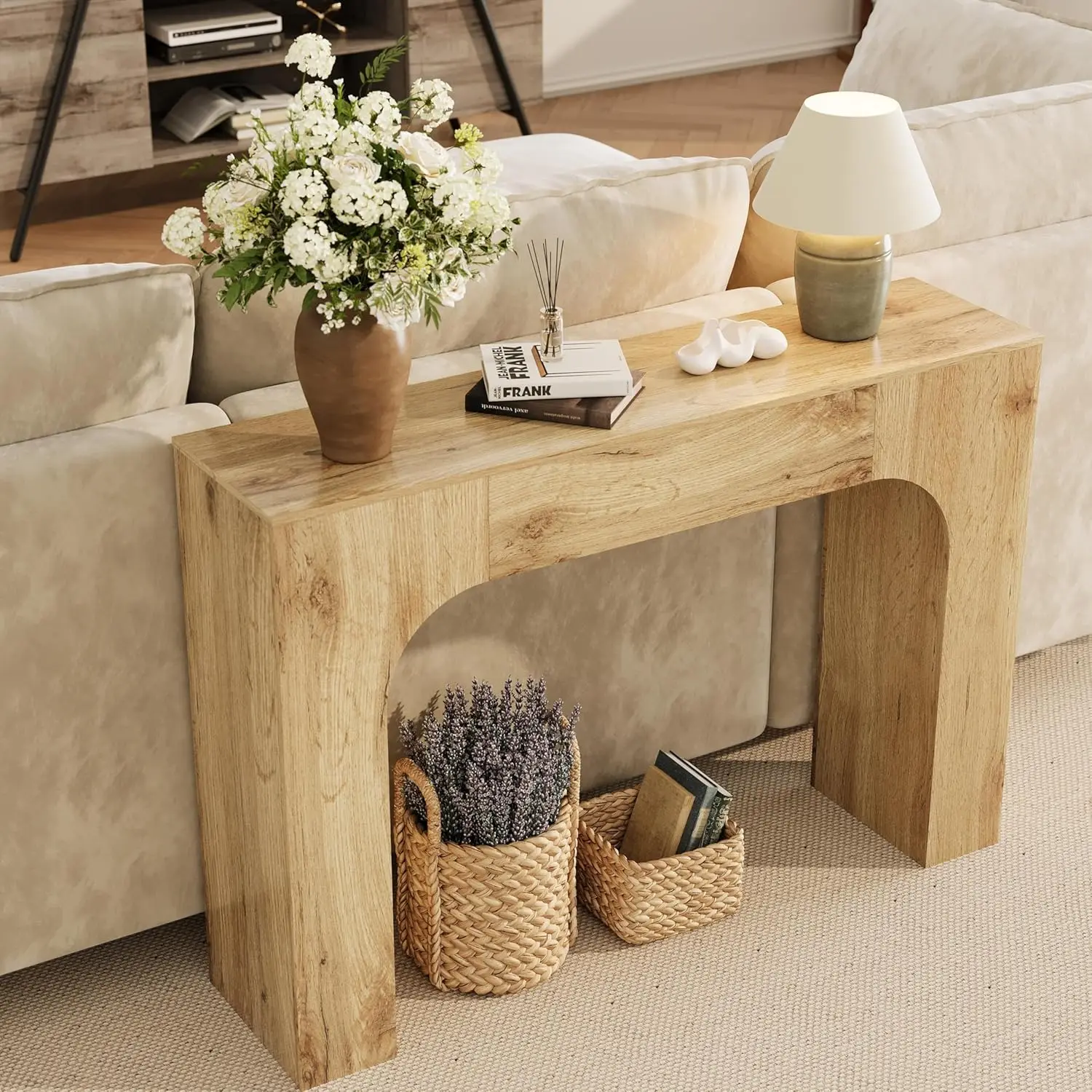 120 cm/160 cm Konsolentisch aus Holz, rechteckiger Sofatisch hinter der Couch, Bauernhaus-Eingangstisch für Foyer, Flur, Schlafzimmer – Detail 13