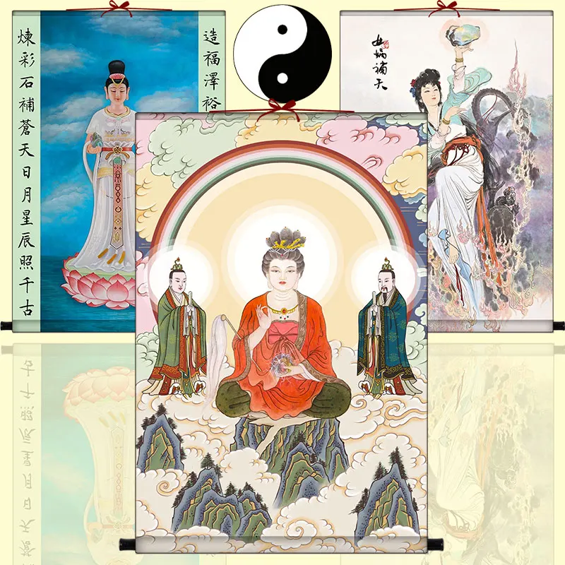 

The goddess of Nuwa - hanging painting of emperor WA, Nuwa mending the sky, ancestor of Chinese culture, silk scroll painting