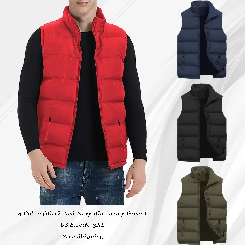 

2023 New Men's Puffer Vest Water-Resistant Winter Outdoor Zipper Sleeveless Lightweight Puffey Jacket Male Warm Coats