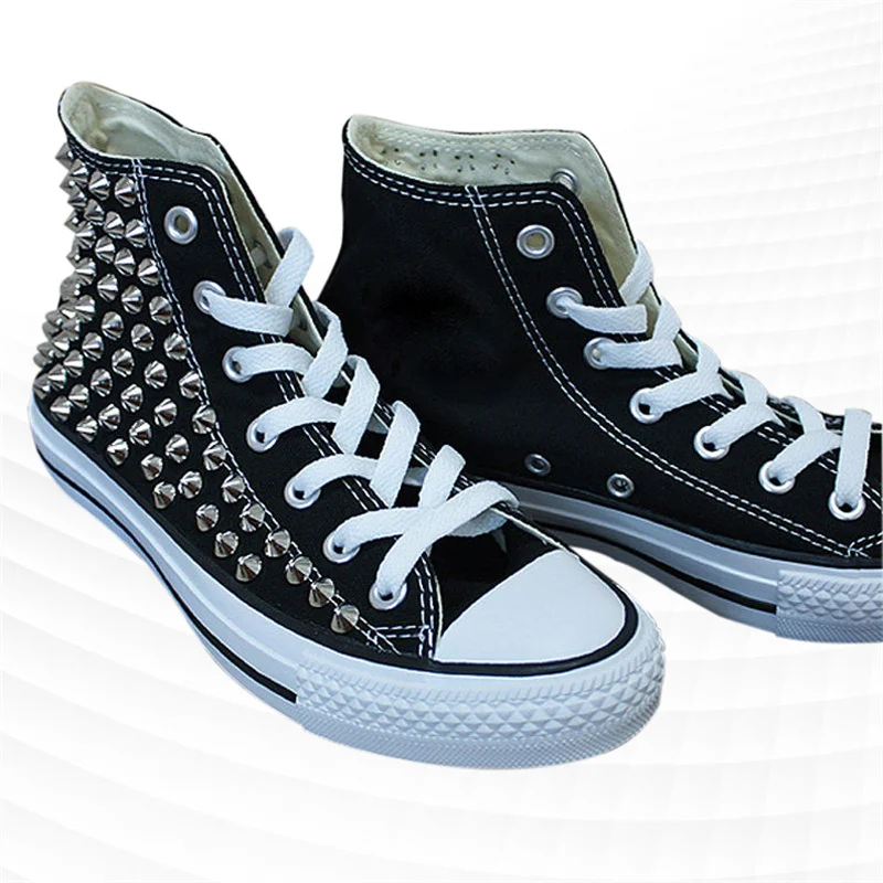 High top black rivet sneakers comfortable walking canvas shoes shoes handmade rivets unisex