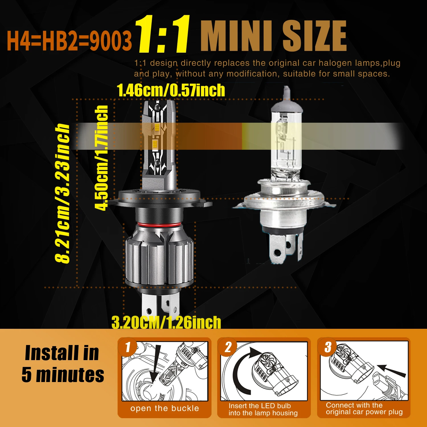 High power H4 HB2 9003 LED headlight bulb Super bright Powerful No adapter required 2pcs Car Turbo diode White Moto fog lamp 12v for led headlight led lamp bulb