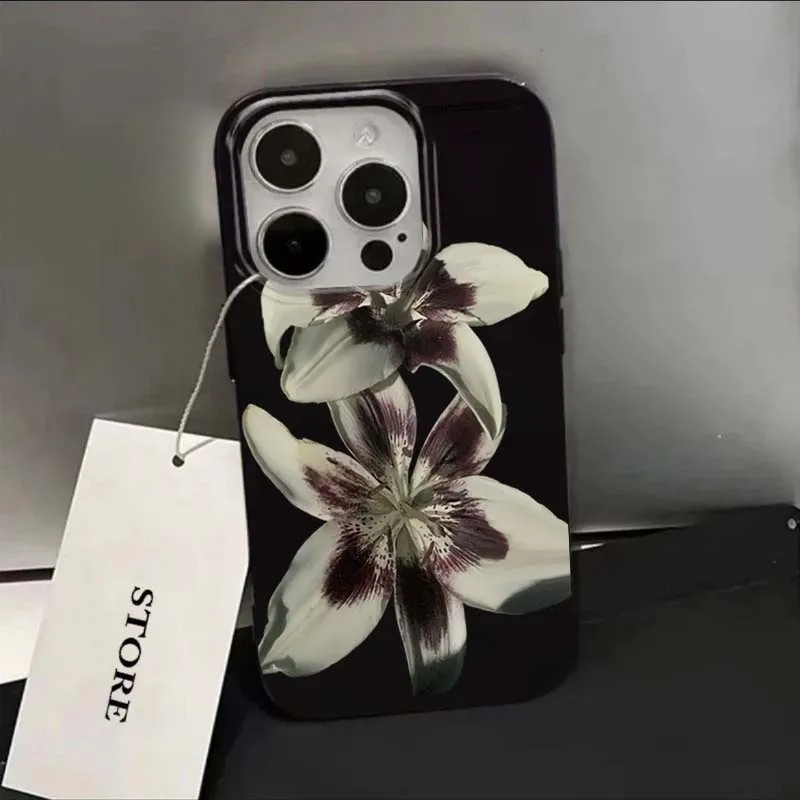 Lily Orchid Flower Print Phone Case - Shockproof Cover for iPhone 11-17 Series