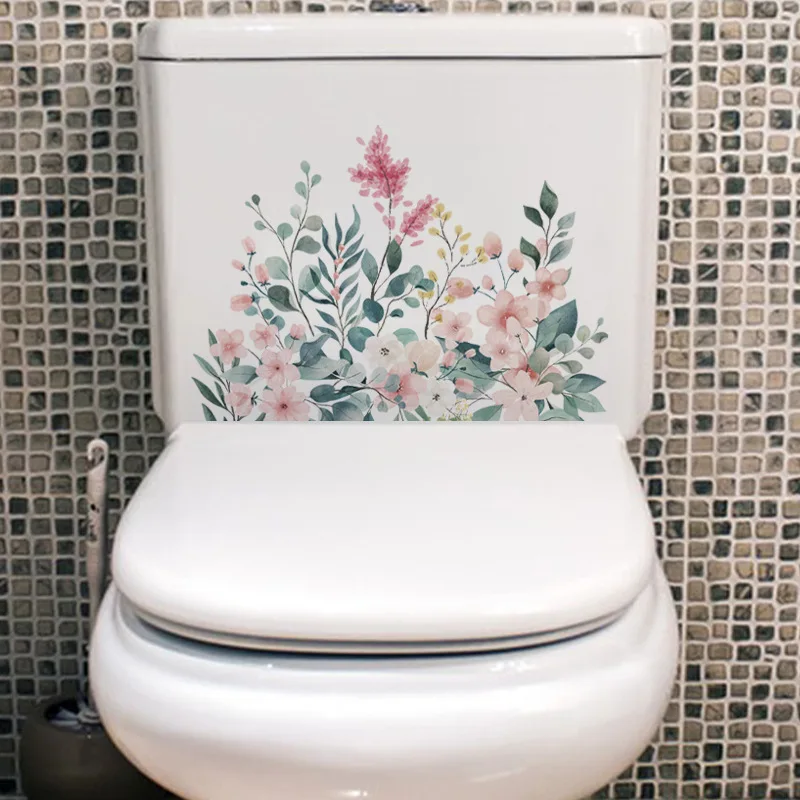 Fresh Flowers Toilet Stickers Decoration Wall Sticker for Kids Room WC Self-adhesive Wallpaper Mural Toilet Lid Seat Decals 1PC