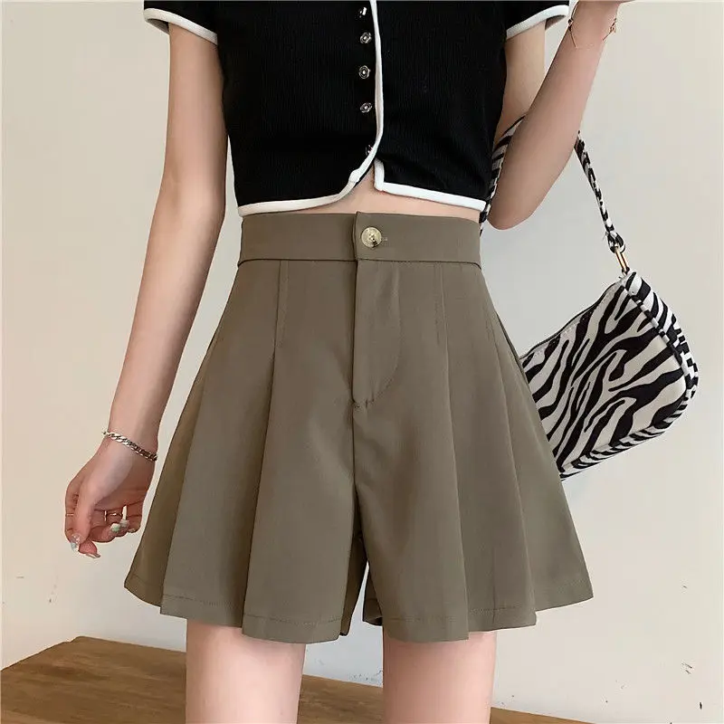 ladies clothes 2022 Women's Summer Fashion High Waist Pleated Shorts Female Casual Loose Wide-leg Shorts Ladies Solid Color Suit Shorts S37 plus size womens clothing