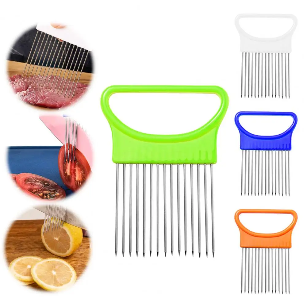 Stainless Steel Onion Holder Non-Slip Handle for Onion Potato Tomato Lemon Slicing Slicer Cutter Kitchen Vegetable Chopper Tool