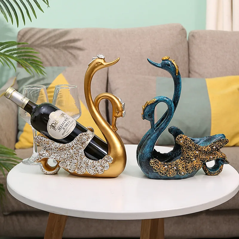 

Swan with Colorful Wine Rack, Creative Couple Swan, Simple Resin, Dining Table Decorations, First Sight