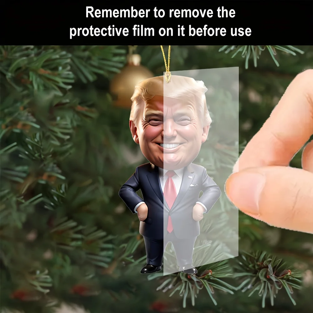 1pc christmas ornaments Trump-Inspired Acrylic Christmas Decor Hanging Ornament for Car and Tree Perfect Holiday Gift Funny Cartoon Pendant