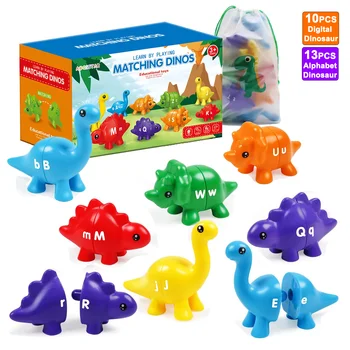 Dinosaur Matching Game Toys Alphabet Matching / Number Matching Montessori Toy for Kids Learning Colors Numbers Letters Toy 1