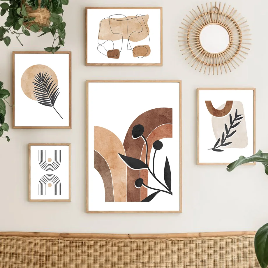 

Boho Leaf Geometric Sun Abstract Aesthetics Posters Wall Art Pictures Nordic Bedroom Living Room Decor Prints Canvas Painting