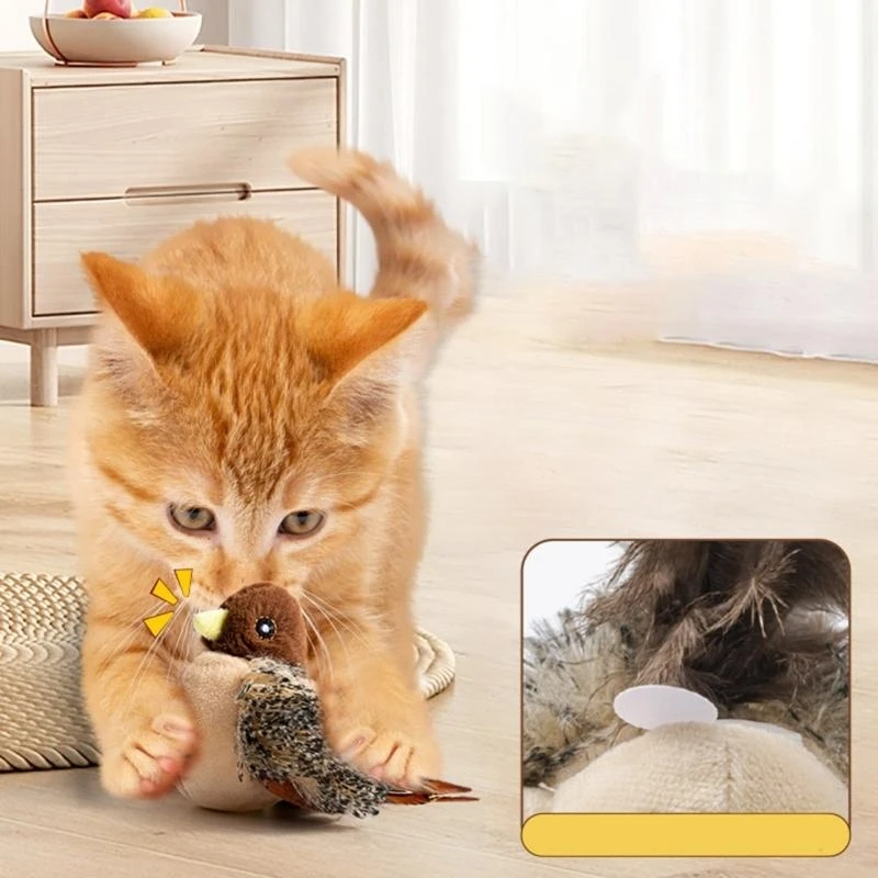 Lovely Plush Bird Toy For Cats with Realistic Bird Sounds for Boredom Cats Chasing and Encourage Engaging Fun
