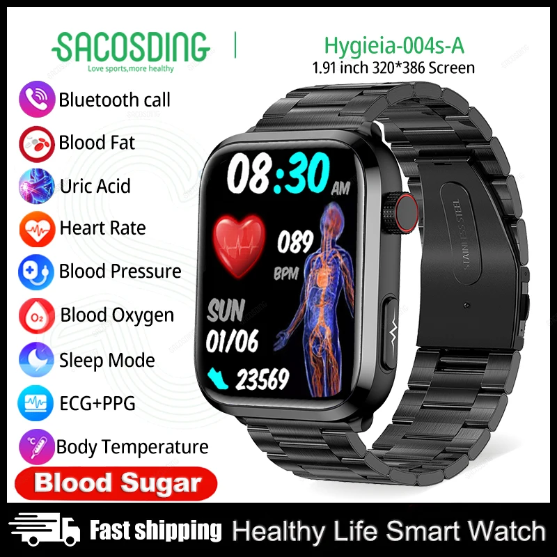 

New ECG+PPG Monitoring Noninvasive Blood Glucose Smart Watch Men Uric Acid Blood Lipid Blood Oxygen Blood Pressure Smartwatches