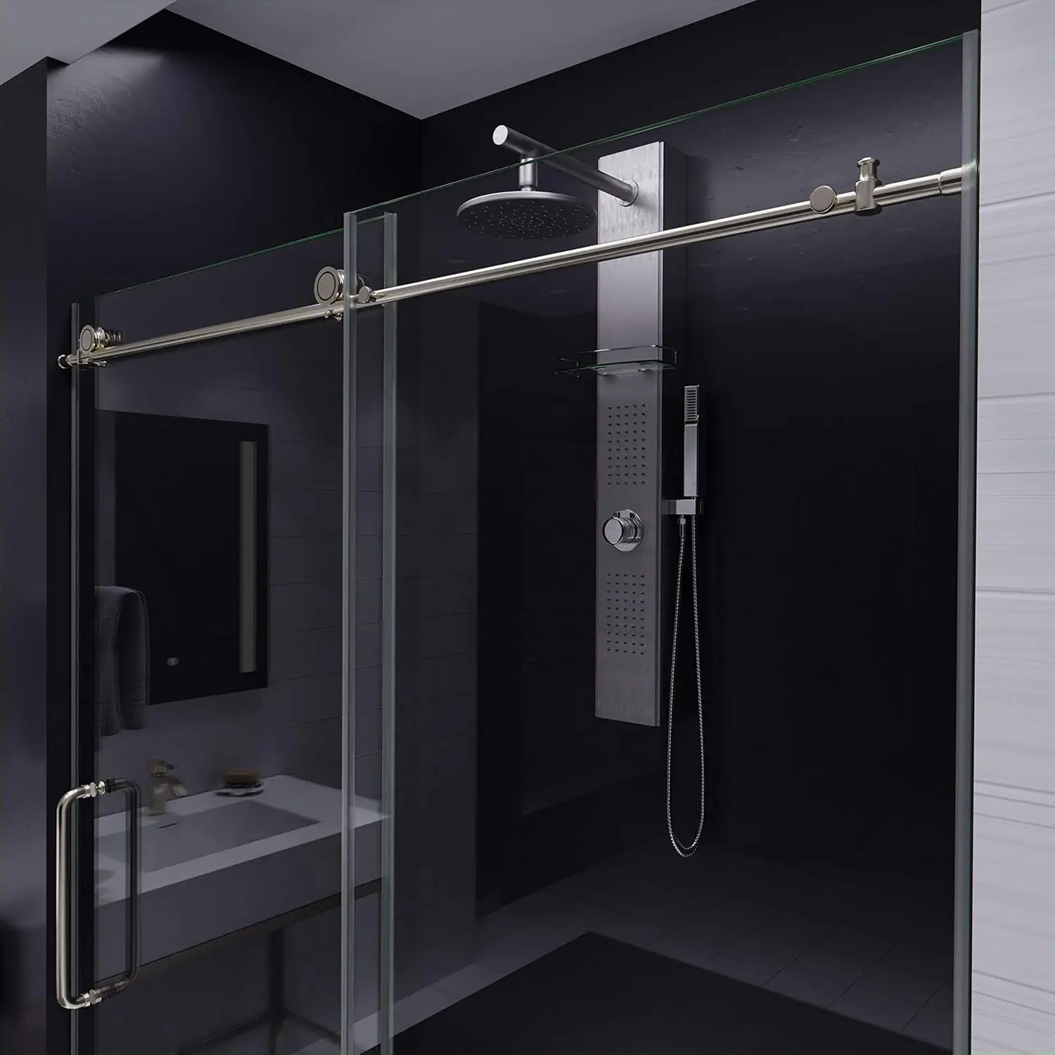 Frameless Shower Door Brushed Nickel Complete Shower Kit Water Repellent Sliding Glass Panel Bottom Seal Strip Parts 3