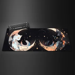 Kawaii White Cat Anime XXL Gaming Mouse Pad - Large Anti-Slip Rubber Desk Mat - 300X600X2MM (Cats and Moon)