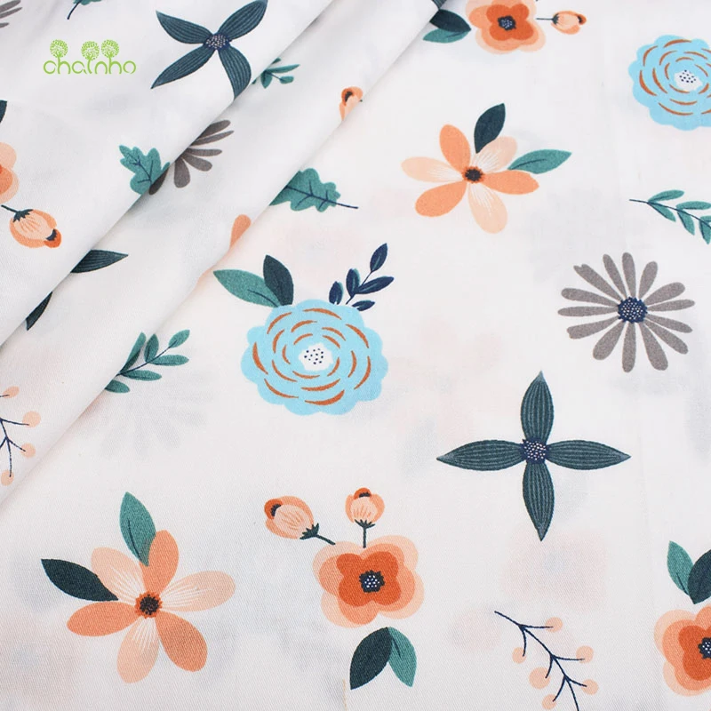 Chainho,Print Twill Weave Cotton Fabric,DIY Quilting Sewing Material,Patchwork Cloth,8 Designs Floral Series,2 Sizes,15C63