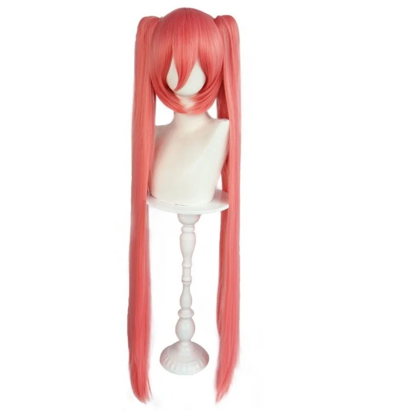 여성 가발 라이트 오렌지 핑크 가발 소녀 머리 가발 긴 여성용 가발+포니테일