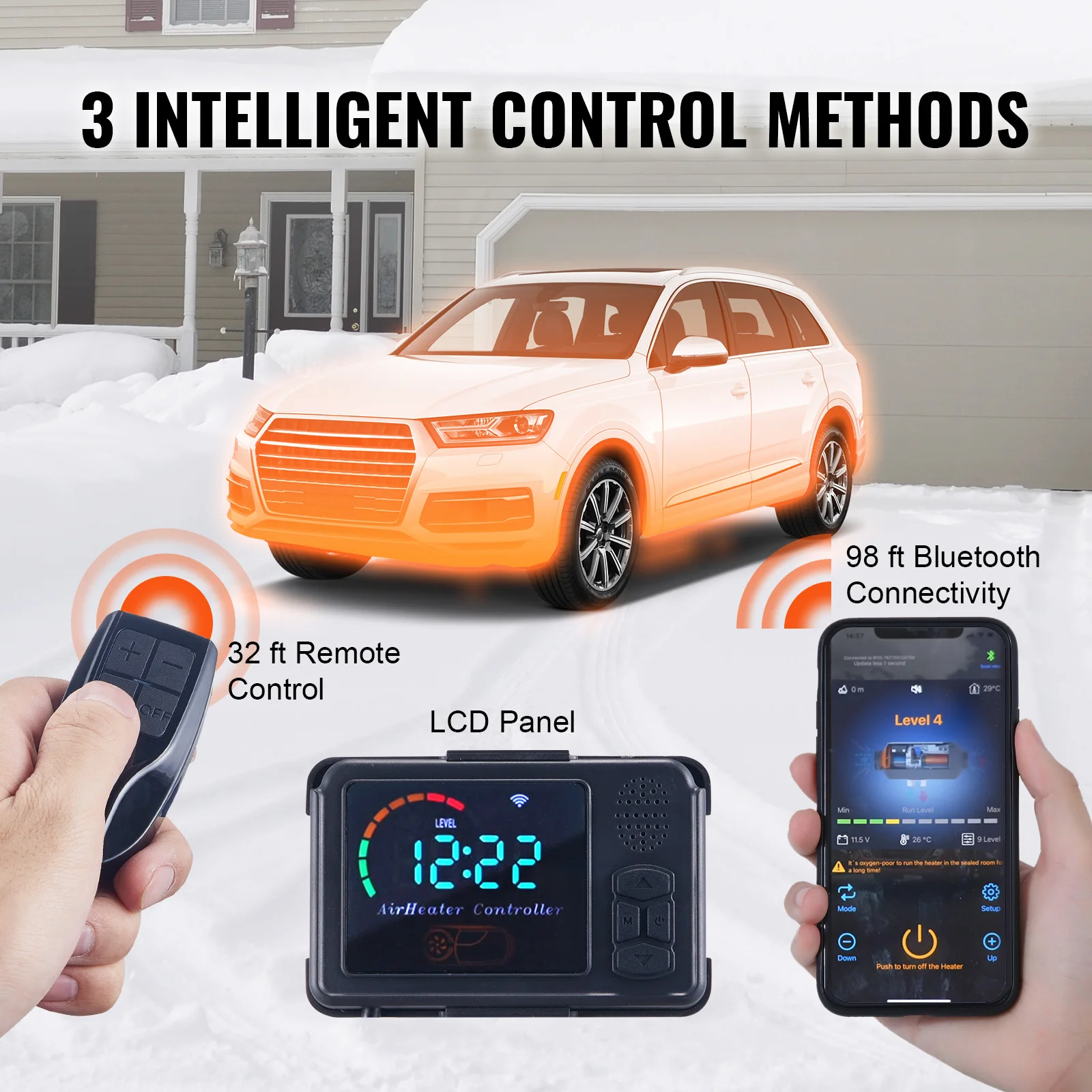 VEVOR 8KW Diesel Air Heater, Bluetooth App Control All-on-one Diesel Heater w/Remote Control & LCD, Portable Parking Heater 3