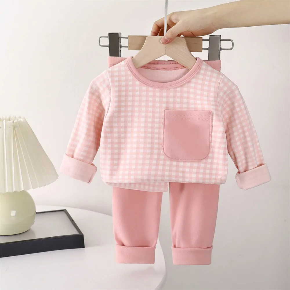 2Pcs/set Autumn Winter New Homewear Set for Girls Kids Baby Boys Warm Underwear Set Korean Style Children's Clothing 0-8Y