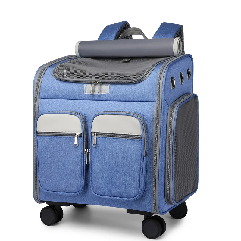 Trolley Pet Backpack Large Space Mute Universal Wheel Cat Bag Folding Trolley Pet Bag Cat and Dog Carrier