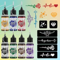 Temporary Tattoo Kit with 7 Bottles of Mixed Color Paste and 6 Stencil Designs, -Easy-to-Use Henna Semi-Permanent Tattoo Set 1