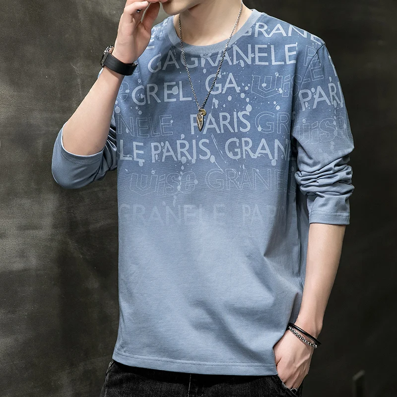 

Fashion Gradient Letter Printed Pullovers Men's Clothing All-match Casual Round Neck Loose Spring Autumn Long Sleeve T-shirts