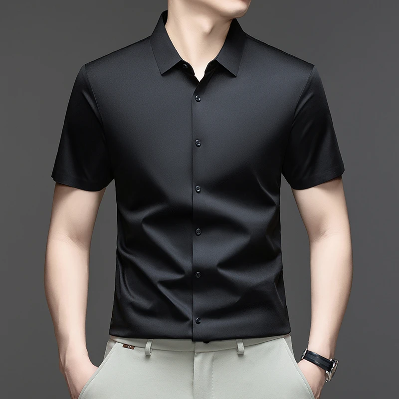 Mens Summer Business Short Sleeved Shirt Seamless Construction High Stretch Easy Care for AllDay Comfort