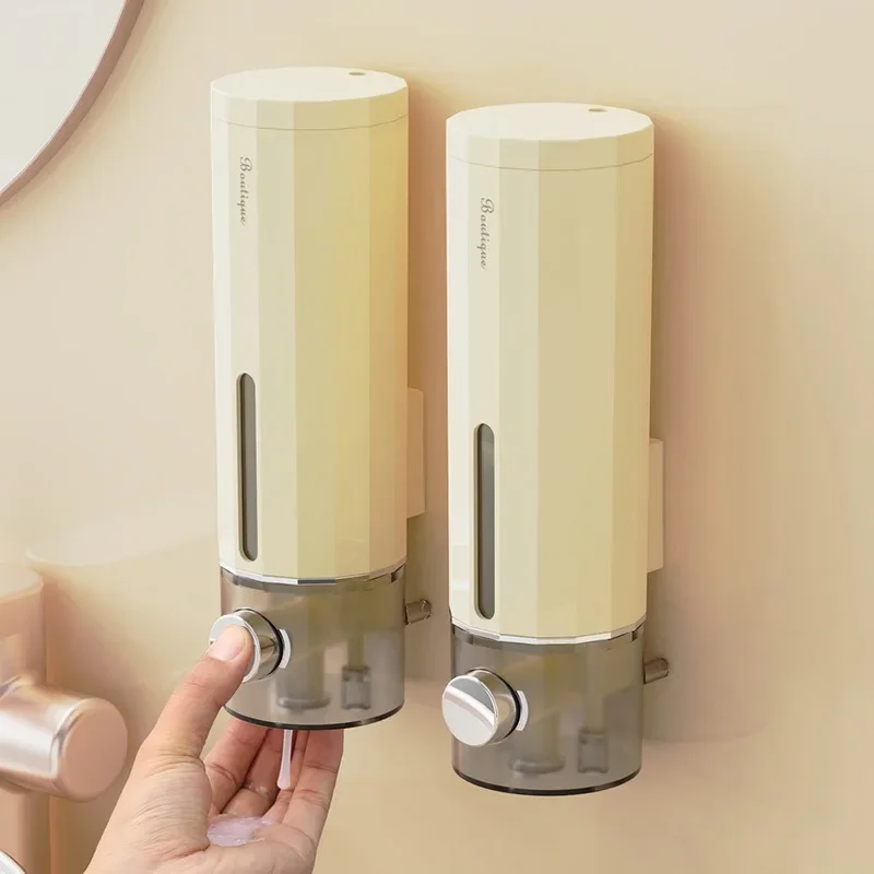 Vacuum Press Hand Soap Dispenser, White Large Capacity Wall Mounted Soap Dispenser, Multifunctional Seamless Installation