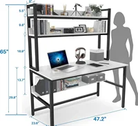 Study Desk for Bedroom, 47" Gaming Desk with Hutch and Bookshelf, White Teen Desk Study Table for Space Saving 2