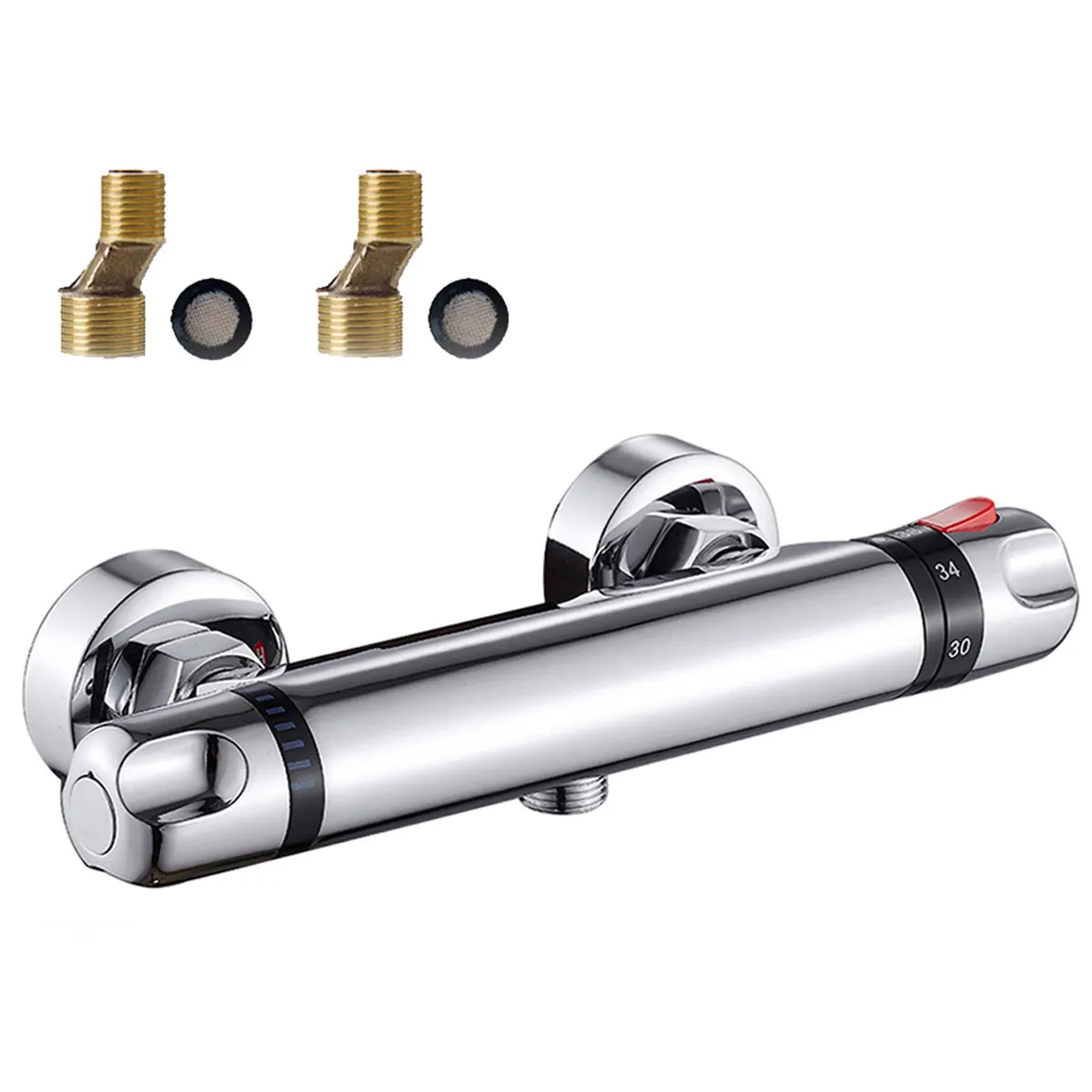 Thermostatic Shower Mixer Valve Kit Anti-Scald Wall Mounted Shower Valve Diverter Hot/Cold Water Bathtub Faucet Accessories