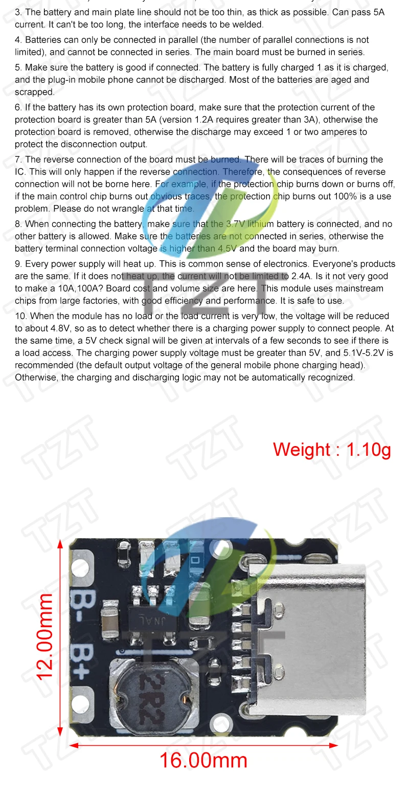 TZT 1/5/10PCS Typ-C USB TP4056 1A Lithium-Batterie Lade Schutz Bord Modul Polymer Batterie mit Temperatur Schutz – Detail 10
