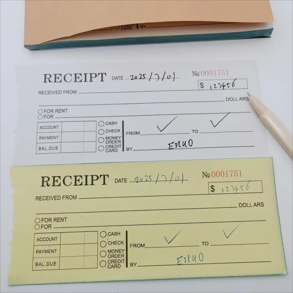 50 Sets Small Business Carbonless Receipt Book Money/Rent Receipt Book 2-Part 50 Numbered Duplicates 3.15 x 7.48 Inches 6