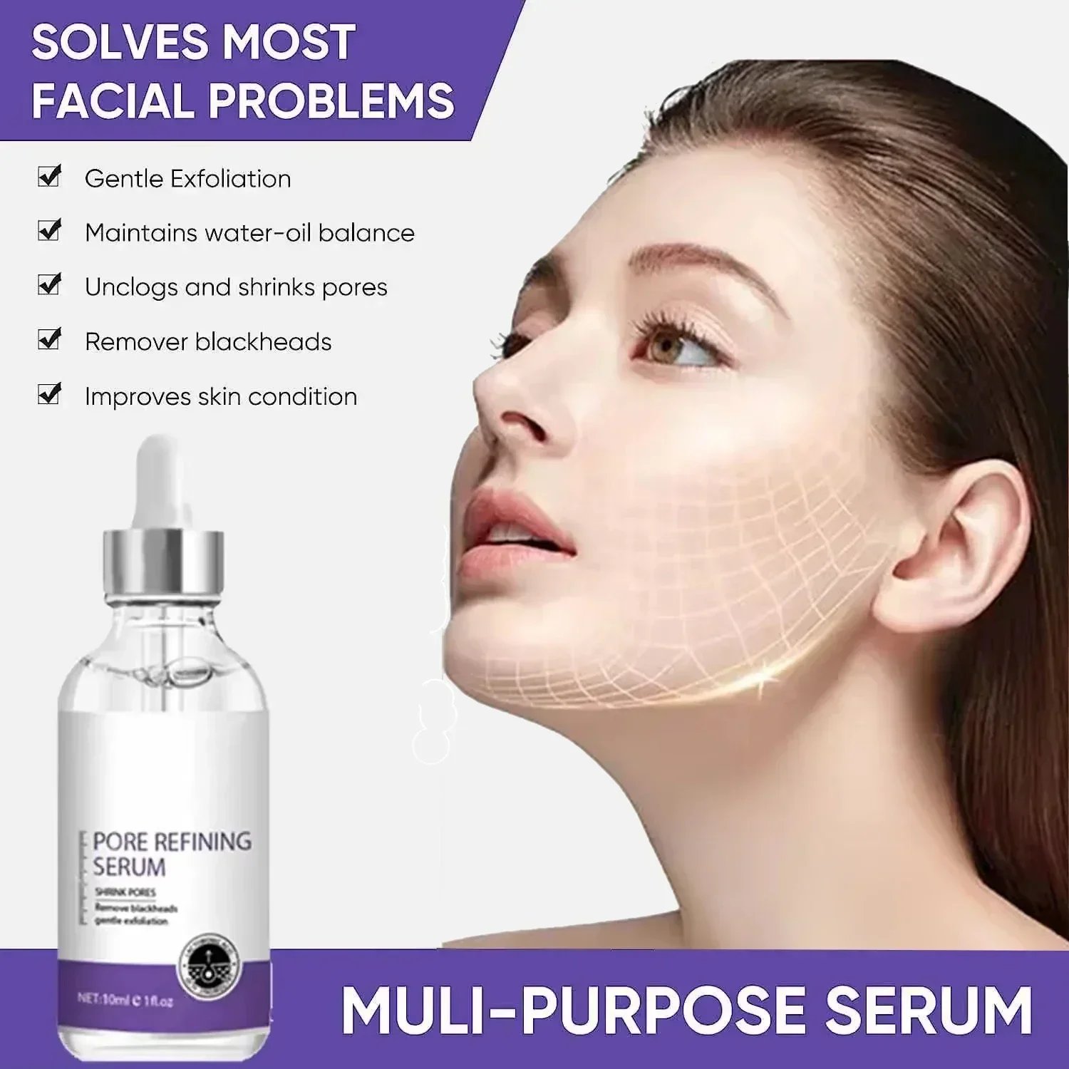 Sérum visage affinant les pores – Essence hydratante et réparatrice pour une peau lisse et éclatante