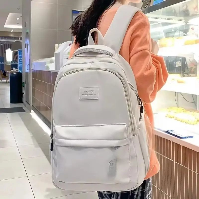 Sac à dos imperméable en nylon pour adolescentes, sac à dos tendance pour filles, sac à bandoulière pour lycée, sac de sport noir pour ordinateur portable_voghion.com