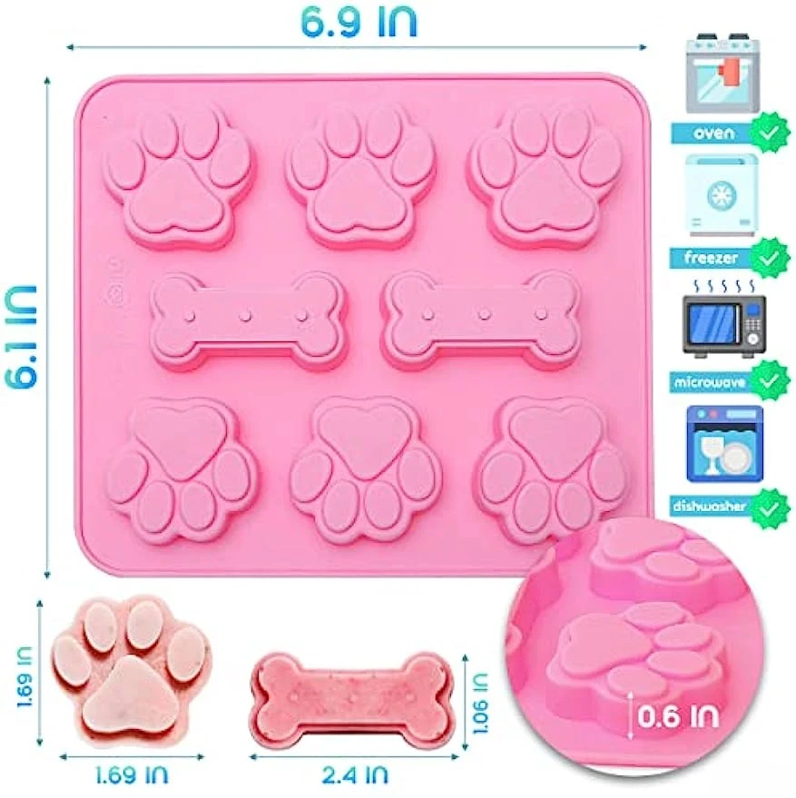 Pink and Blue Puppy Dog Paw and Bone Cake Mold Silicone Ice Cubes Chocolate Molds For Candy Crayons Non-Stick Baking Molds