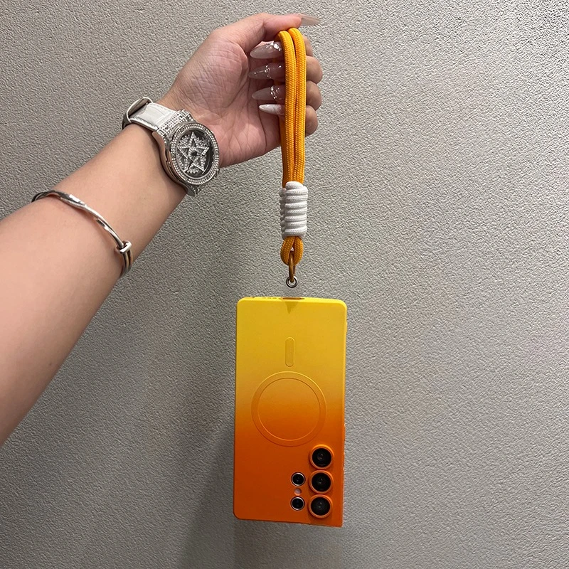 Gradient Color Magnetic Magsafe Case with Wrist Strap - Liquid Silicone Soft Cover