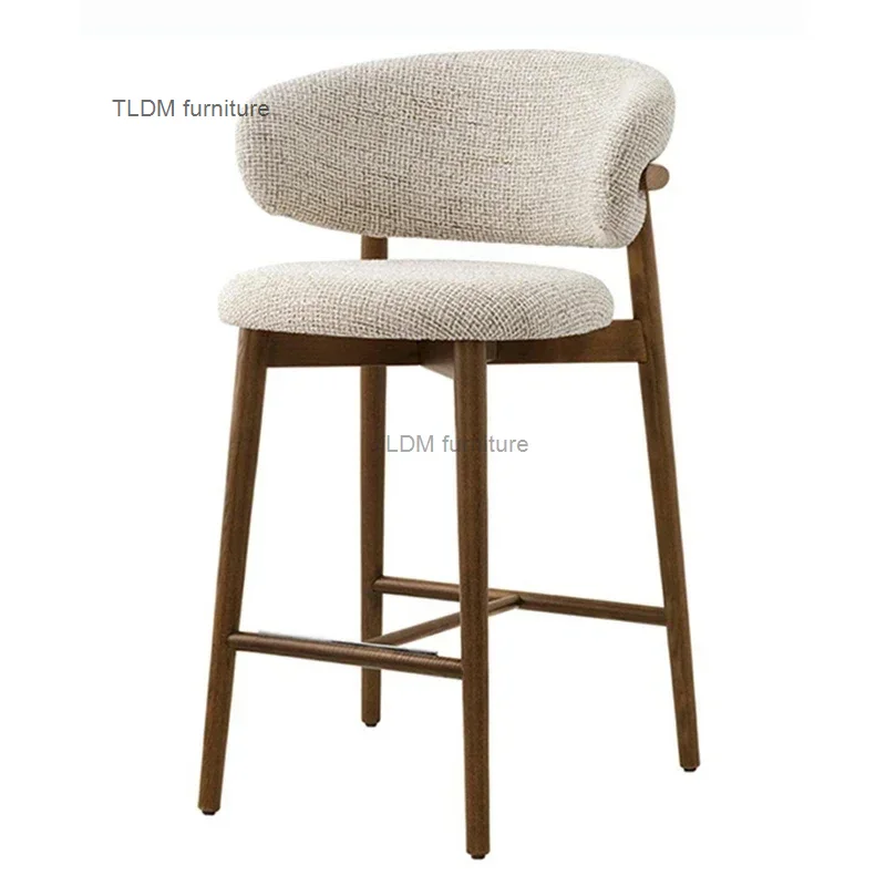 Nordic Light Luxury Solid Wood Bar Chairs Modern Home Kitchen High Bar Stools Designer Fabric Backrest Stools for Furniture