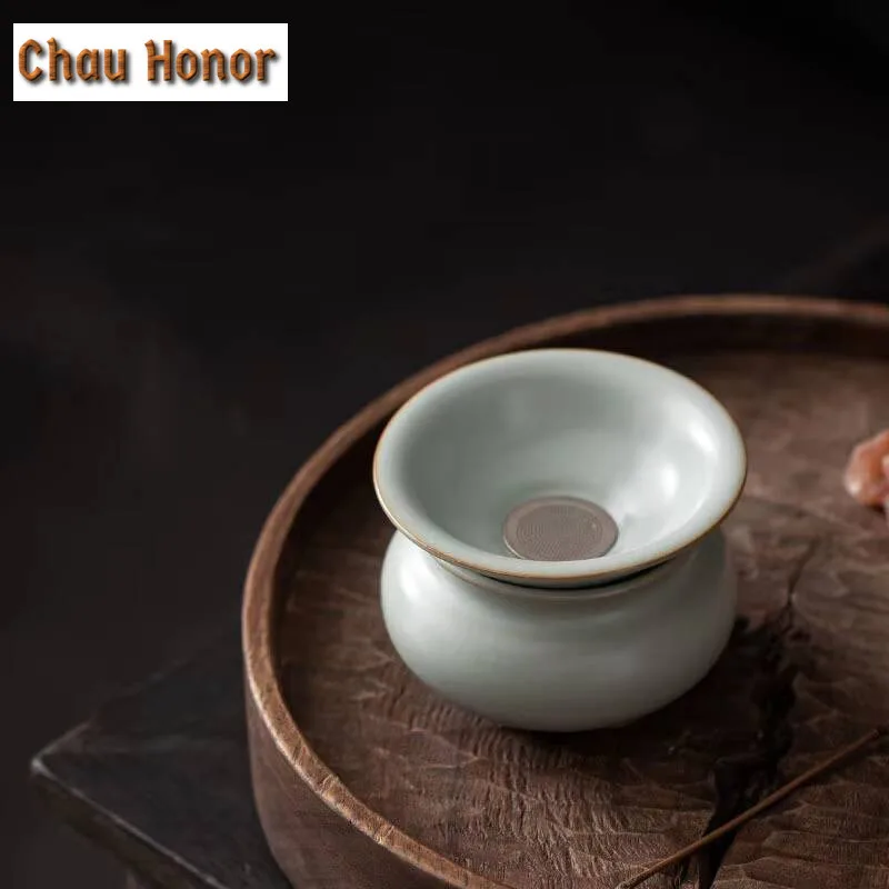 Boutique Ru Kiln Ceramic Tea Leakage Tea Separation Tea Residue Stainless Steel Filter Hole Handmade Household Tea Ceremony Gift