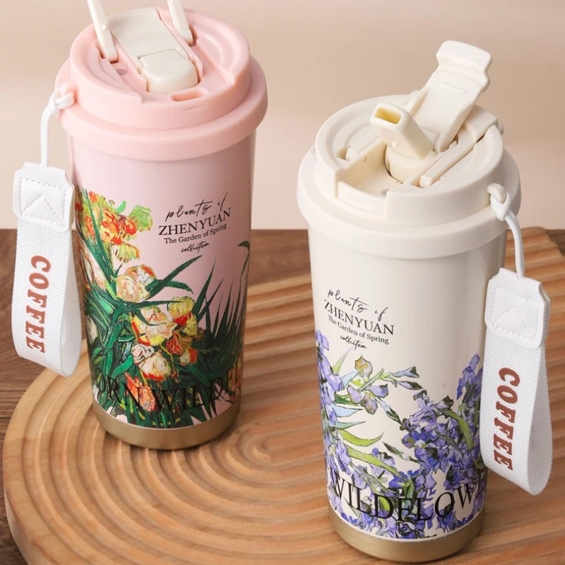 316 Stainless Steel Tumbler  Coffee&Cold Cup Large Capacity Insulated Travel Mug Portable with Carry Strap for Hot & Cold Drink