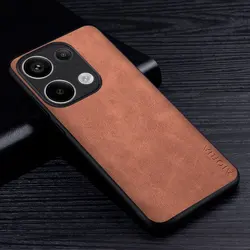 Premium PU Leather Scratch-Resistant Phone Case - Solid Color Protective Cover for Poco M6 Pro (Brown)