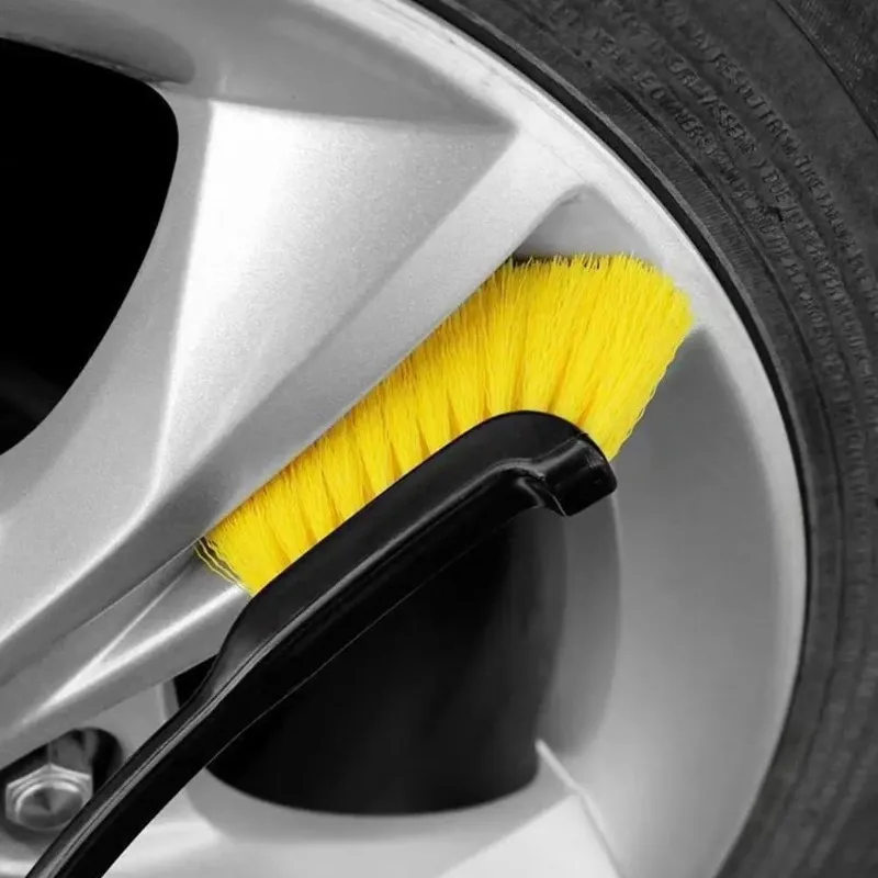 Car Tire Brush Knife Yellow Shaped Auto Hub Cleaning Brush Universal Long Handled Dust Removal Cleaning Kit Car Accessories