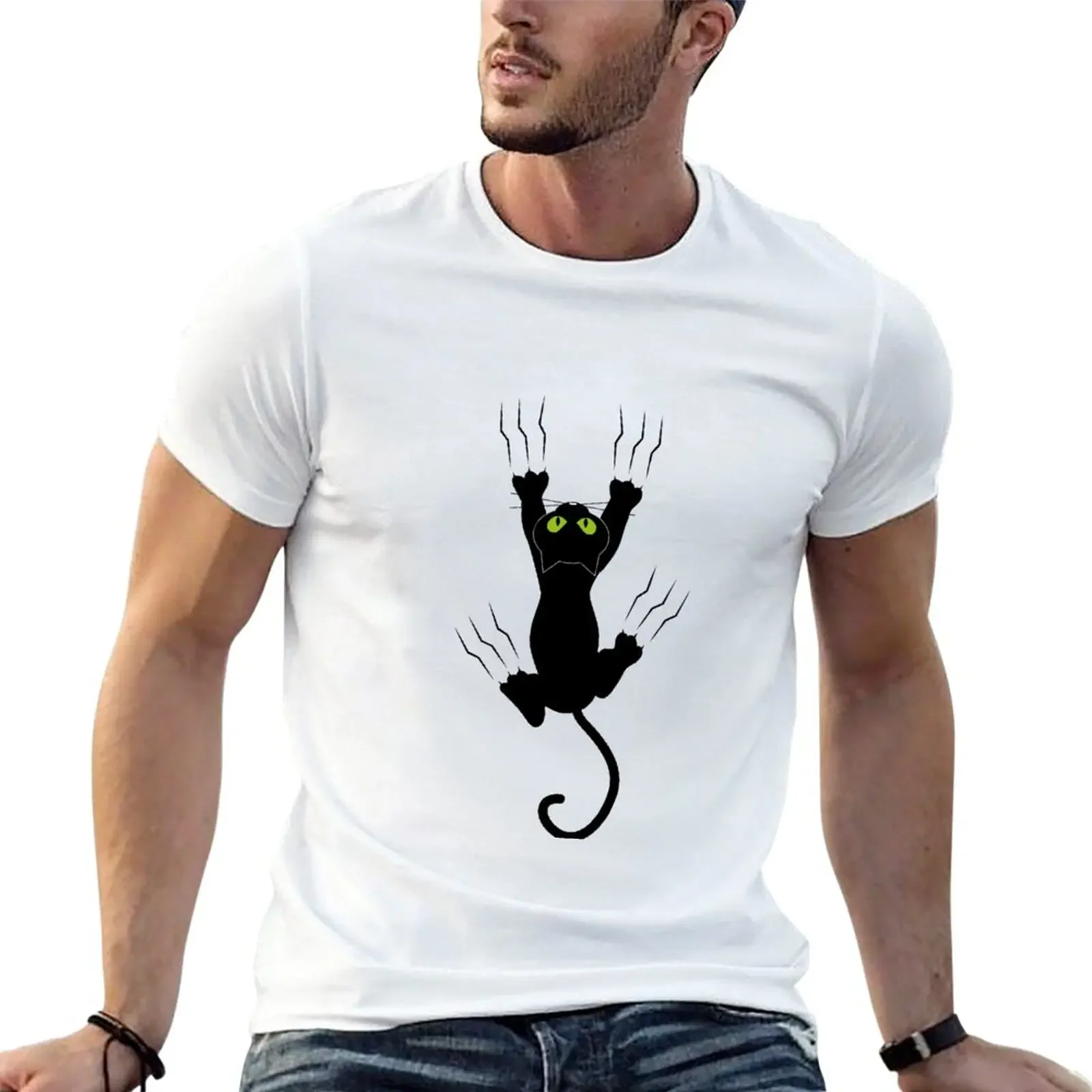 

Black Cat Holding On Slim Fit T-Shirt quick drying summer tops korean fashion mens plain t shirts