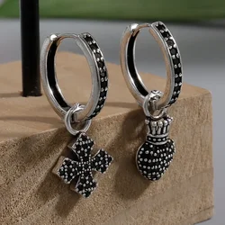 Unique Cross Crown Love Asymmetric Earrings with Male and Female Bands for Simple Personality