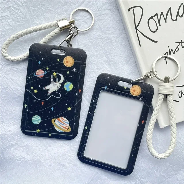 1Pc Solid Color Student Bus ID Card Protective Cover Keyring School Access Door Card Credit Card Holder Bag Set Key Chain 4