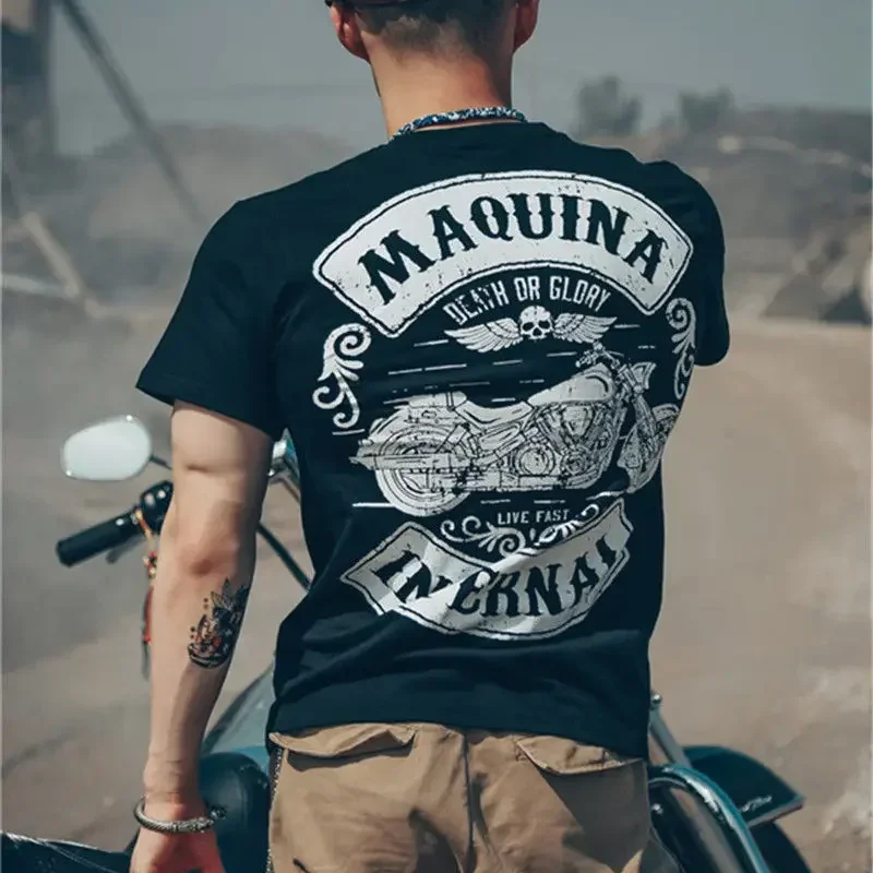 

Male Tee Shirts Motorcycle Men's T-shirt Grunge Streetwear Anime Top Goth Clothes Print Xl Free Shipping Short Quarter Sleeve