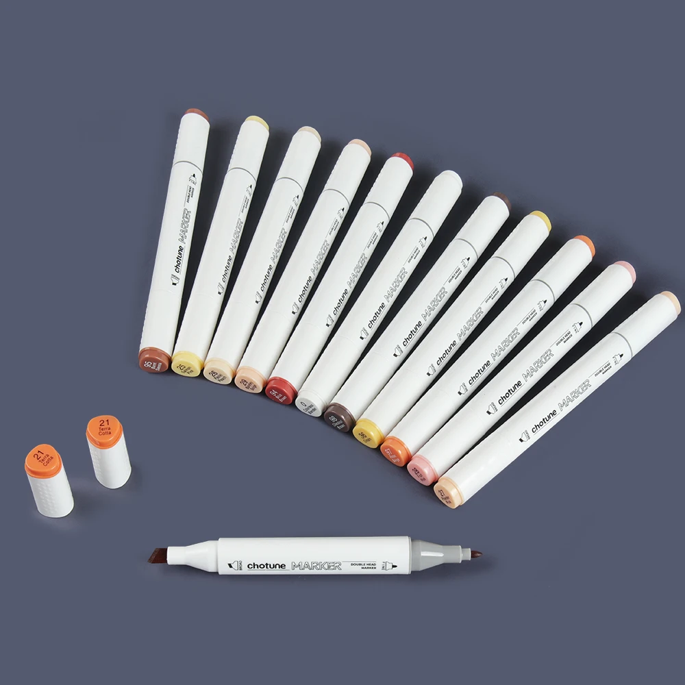 THOTUNE 12/24 Farben Hautfarbe Dual Head Marker Pen Alkohol Skizze Marker für Schule Kunst Design Marker Liefert – Detail 5